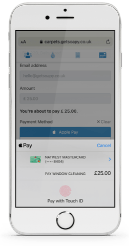 A iPhone showing an example of the getsoapy payments view